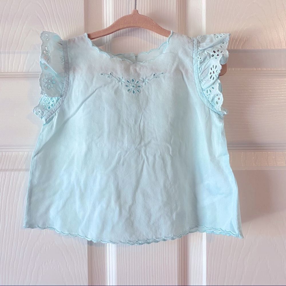 Ralph Lauren baby girls light blue eyelet top with scalloped hem